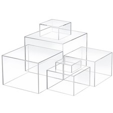 6 Pcs Acrylic Risers Cube Stands, Clear, 3 to 8 Inch, Square