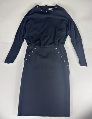 La Petite Robe Chiara Boni Black Silver Stud Long Sleeve Dress Size 40