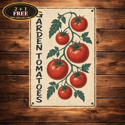 Vine Tomatoes Green Stems Poster Tin Sign Vintage Vegetable Market Plaque 8x12