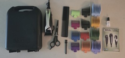 Wahl Home Haircutting Kit Model 79722 Chrome Clipper 10 Color Guards Hard Case