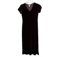 Vintage Express Tricot Dress Womens 9/10 Burgundy Velvet V Neck Short Sleeve 90s