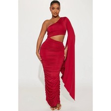 FASHIONNOVA WINE/RED ARIA RUCHED MAXI DRESS-SIZE LARGE
