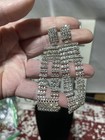 Rhinestone Collar Necklace And Pierced, Dangle Earrings, Silver Tone — photo 4