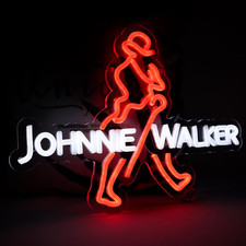 Scotch Whisky Neon Sign for Johnnie Walker in Bar Pub Man Cave Bright Orange