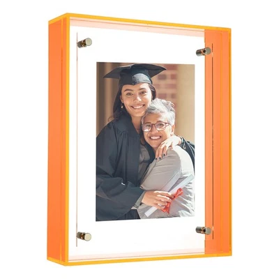 Cadre photo acrylique 5x6,5 pouces pour flotter, cadre carré orange - Photo 1/4