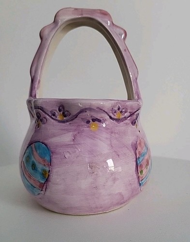 Easter Egg Ceramic K Collection Pink And Yellow Baskets With A Bowtie On Handles - Picture 11 of 13