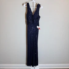 Ieena Mac Duggal Dress 6 Blue Sequin Sleeveless Formal Gown Prom Evening MOB