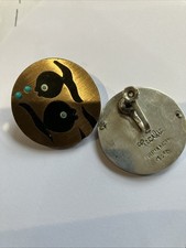 VINTAGE Cecilia Tono Piedra Negra große Ohrringe Sterlingsilber Taxco Mexiko