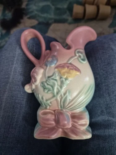 Hull Floral Art Pottery Pitcher B1 8 1/2 Glossy Ceramic USA Decorative Handles