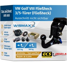 ANHÄNGERKUPPLUNG ver. abnehmbar passt für VW Golf VIII ab 19 +13polig E-Satz ECS
