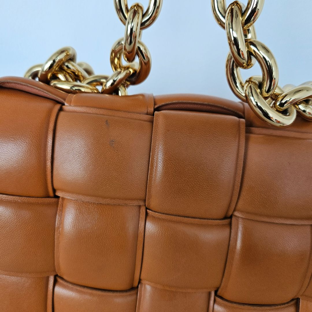 Bottega Veneta Orange Intrecciato Leather Cassette Padded Chain