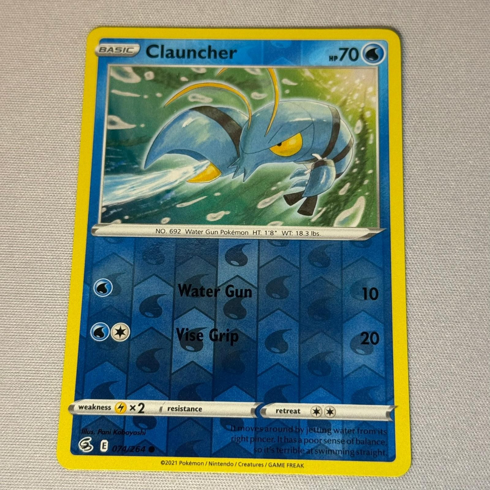 Clauncher 074/264 Common Fusion Strike Pokemon Reverse Holo Near Mint