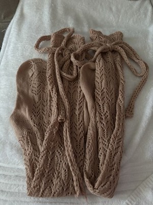 Women s Light Pink Knit Lace Footless Thigh High Leg Warmers with Tie L 1 Pair