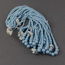 10 opaque blue glass bead 18 inch strands, 4-9mm.  Occupied Japan. 1950s