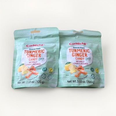 (2PACK) CorNiche Sugar Free Chewy Candy Turmeric Ginger Lemon Vegan Low Cal 100g