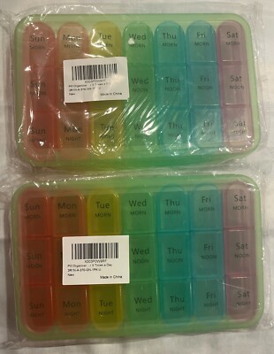 2 Sealed 7 Day Weekly Medication Pill Organizer Container Box Cases 3-X a Day