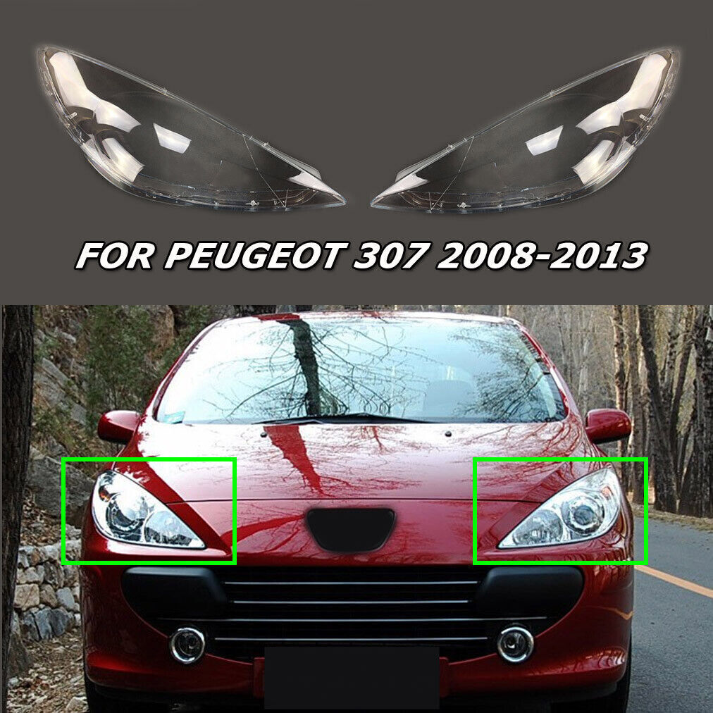 Peugeot 307 2008-2013 Clear Headlight Lens Cover Pair Replacement