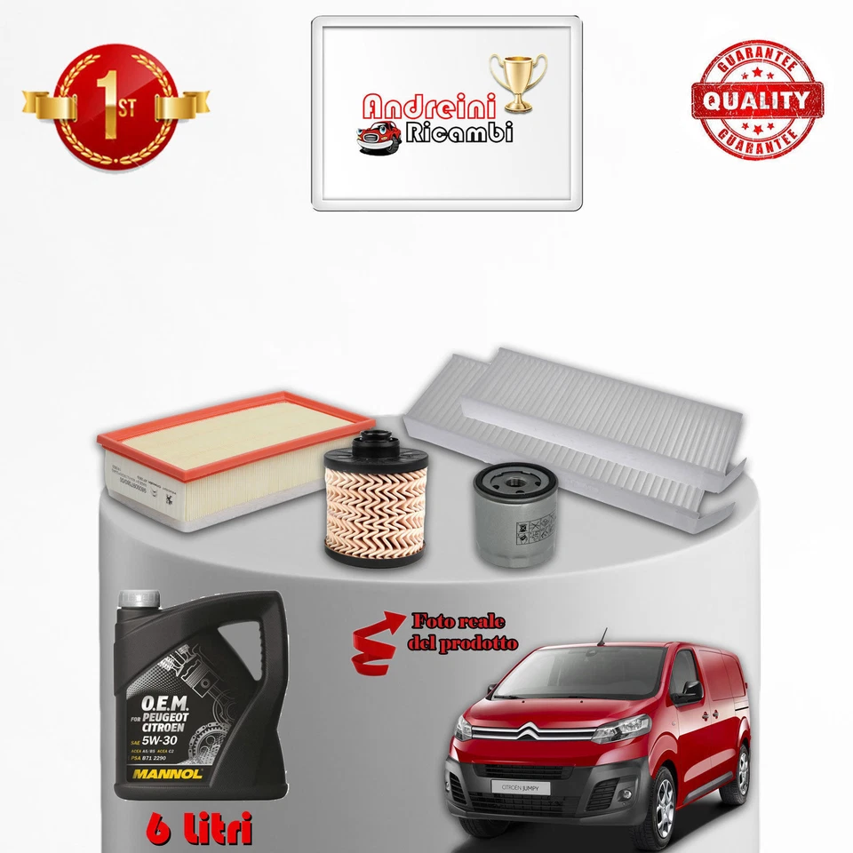 KIT TAGLIANDO FILTRI + OLIO CITROEN JUMPY III 2.0 BLUEHDI 90KW 122CV DAL 2016