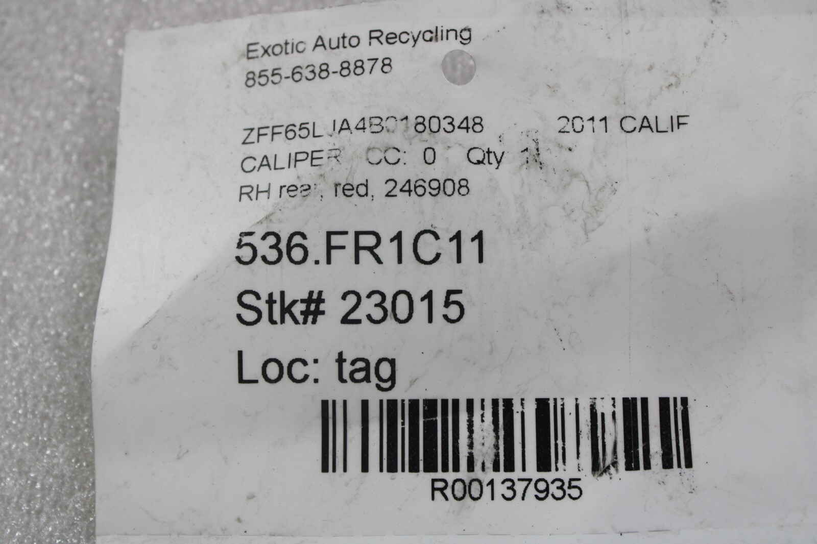 Ferrari California, RH, Right, Rear Brake Caliper, Red, Used, P/N 246908
