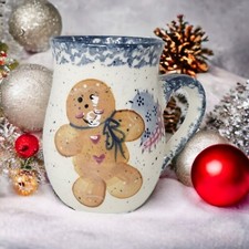 Vtg Handmade Stoneware Handpainted Gingerbread Man Christmas Coffee Tea Mug 1996