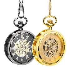 Vintage Hollow Manual Mechanical Pocket Watch For Men & Women, Open Face W/ Chin
