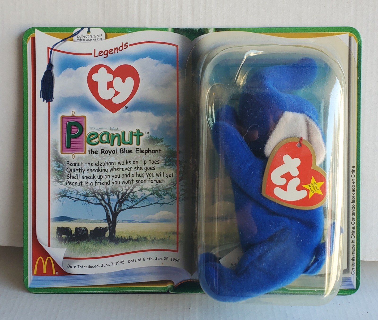 McDonald's 2000 Ty Teenie Beanie Baby Legends Peanut the Royal Blue Elephant