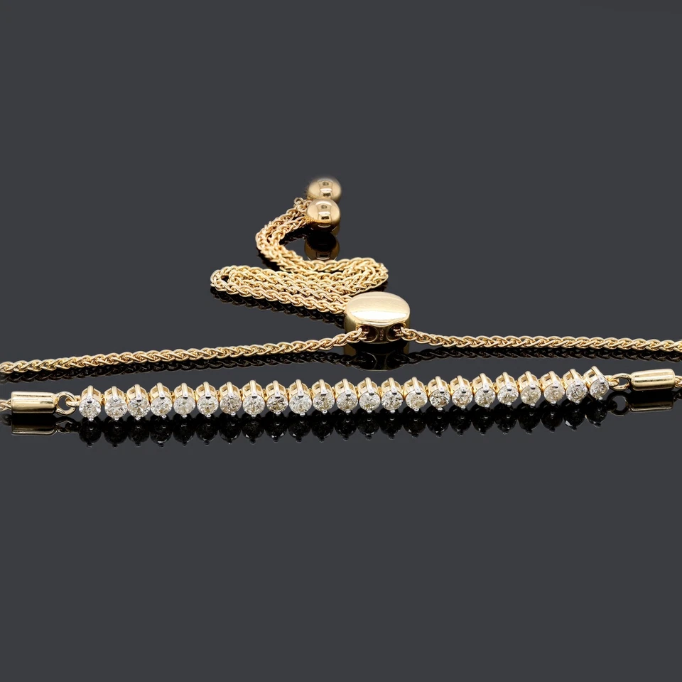 Brazalete Bolo Tenis Ajustable Diamante Natural Certificado 1 CTW Oro Amarillo 10K Foto 3 de 4
