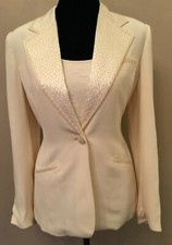 Bloomingdales Womens Blazer Tank Top Size 8/10P Ivory 100 Silk Beaded 2 Pieces