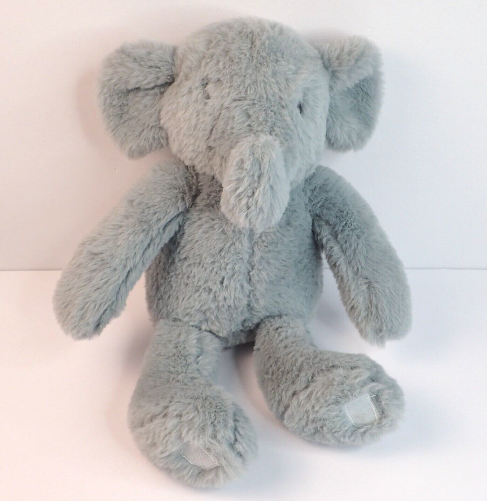 Cloud Island Soft Plush Gray Elephant with Embroidered Eyes and Hook & Loop Feet for Ages 0+