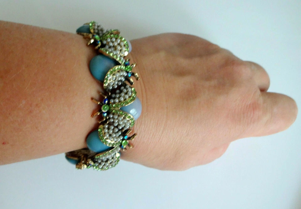 De Colección Renacimiento Egipcio Escarabajo Bracelt Turquesa Estrás Cristal Elástico Foto 3 de 4