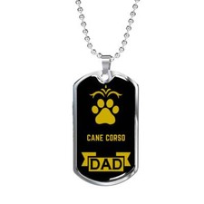 Cane Corso Dad Dog Necklace Stainless Steel or 18k Gold Dog Tag W 24" Dog Owner