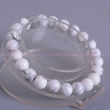 8mm Fashion White Howlite Round Gemstone Beads Stretchable Bracelet 7.5"