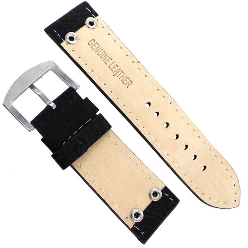 26mm Milano Black Buffalo Grain Thick Leather w/Rivets White Stitched Watch Band - Picture 3 of 3