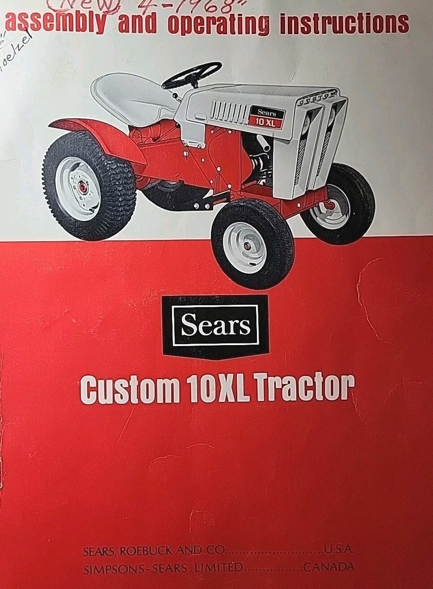 Sears 1968 10 Custom 10XL Lawn Garden Tractor Owners Manual xl