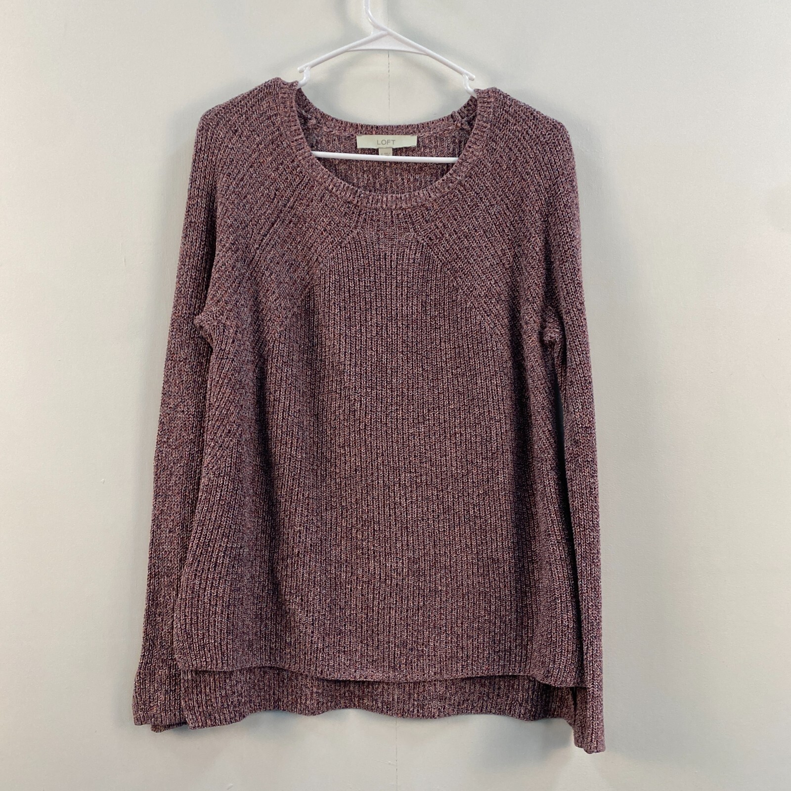 LOFT Womens Small Sweater Pullover Rib Knit Redish Purple Cotton Long Sleeve