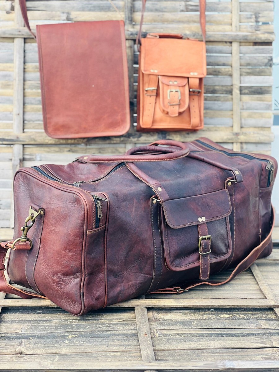 Genuine Leather Travel Duffel Weekend Luggage Duffle 2 Bags