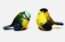 Home Decor 2" Garden Bird Figurine Set of 2 Hand Painted Unglazed Ceramic