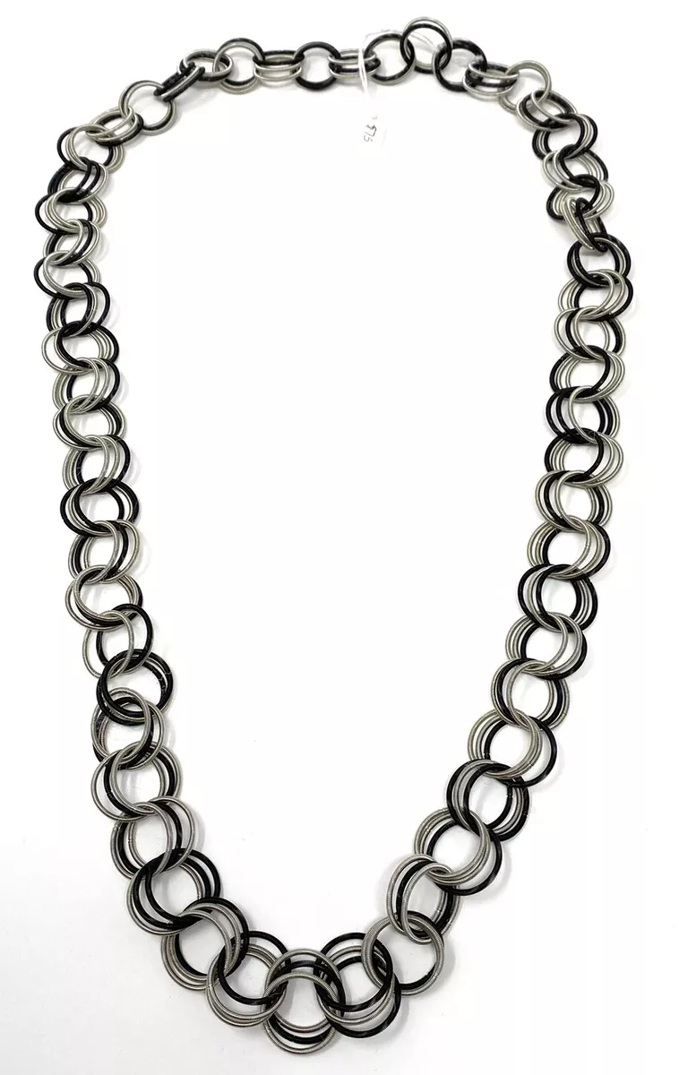 Handmade Spring Ring Infinity Necklace Black and Silver 38