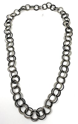 Handmade Spring Ring Infinity Necklace, Black and Silver, 38'' New