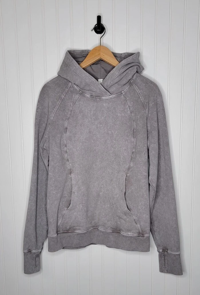 Lululemon Scuba Pullover Stretch Hoodie Gray Acid Wash Thumbholes Women's  Size 8