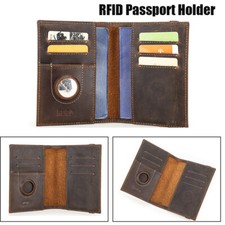 New Leather RFID 2 Passport Holder Bag Wallet AirTag 5 Card Slot Travel