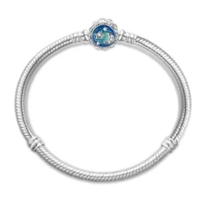 KUNSIR 925 SterlingSilver Starry Sea Beach Clasp Snake Chain Women Bracelet Gift