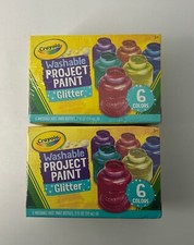 2 Crayola 6-color Glitter Washable Kids Paint 2oz Red Yellow Blue Green Orange