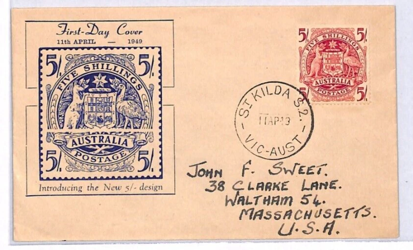 AUSTRALIA KGVI 1949 FDC 5s HIGH VALUE St Kilda ILLUSTRATED First Day Cover YM204 - Image 2 of 4