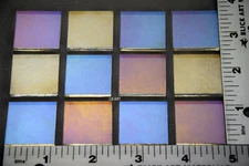 12 CLEAR IRIDIZED 1"x 1" MACHINE UROBOROS GLASS SQUARES 90 COE TESTED COMPATIBLE