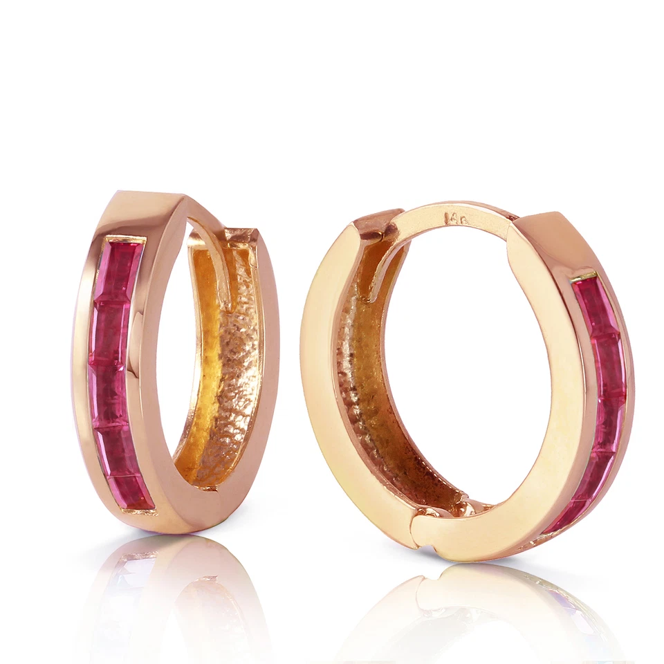 1.3 Carat 14K Solid Rose Gold Hoop Earrings Natural Ruby - Image 2 of 4