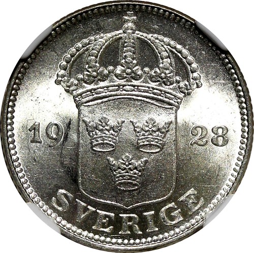 SWEDEN Gustaf V Silver 1928 G 50 Ore NGC MS62 KM# 788 (007) - Picture 4 of 5