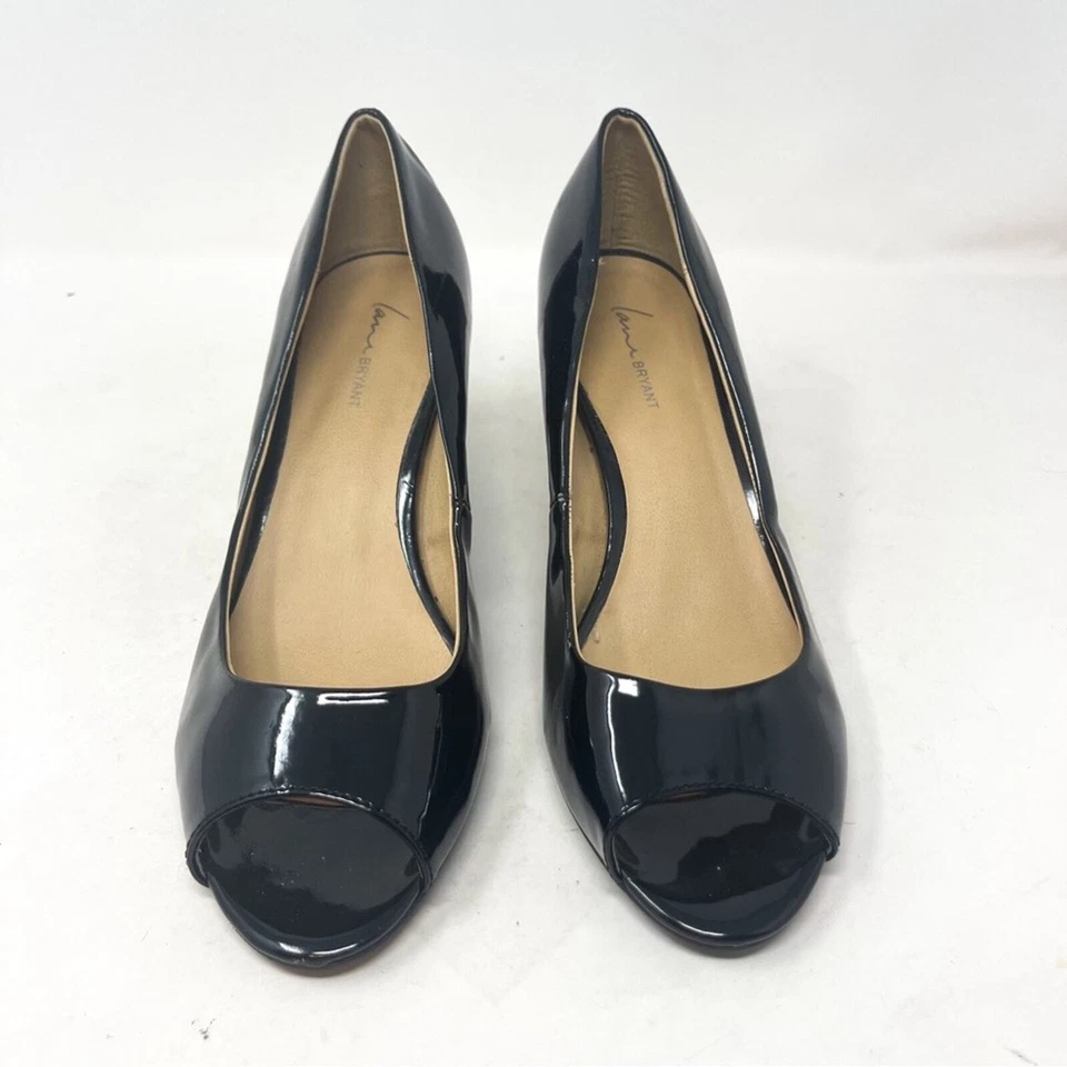 Tacón Lane Bryant negro de cuero vegano peep toe talla 10 Foto 4 de 4