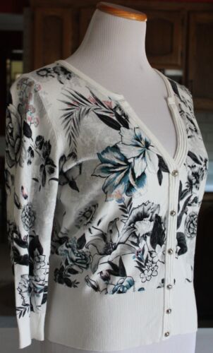 Gorgeous White House Black Market Floral Cardigan Women M Snap-Down 3/4-Sleeve - Picture 5 of 7
