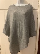 Rachel Zoe 100 2-Ply Cashmere Pointed Dress Topper Poncho Wrap Gray One Size